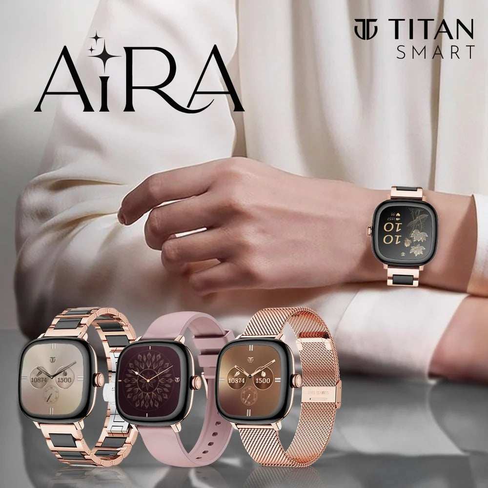 Titan AiRA Women Smartwatch 1.70" inch AMOLED Display, AI Chat, Functional Crown, 24/7 Health Suite, HRM, Luna Wellness.
