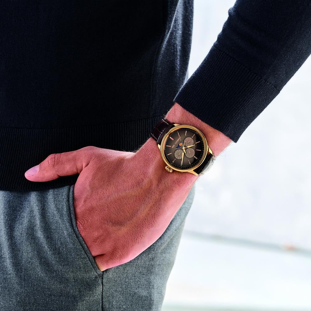 Cerruti 1881 Brown Dial Leather Strap Watch for Men
