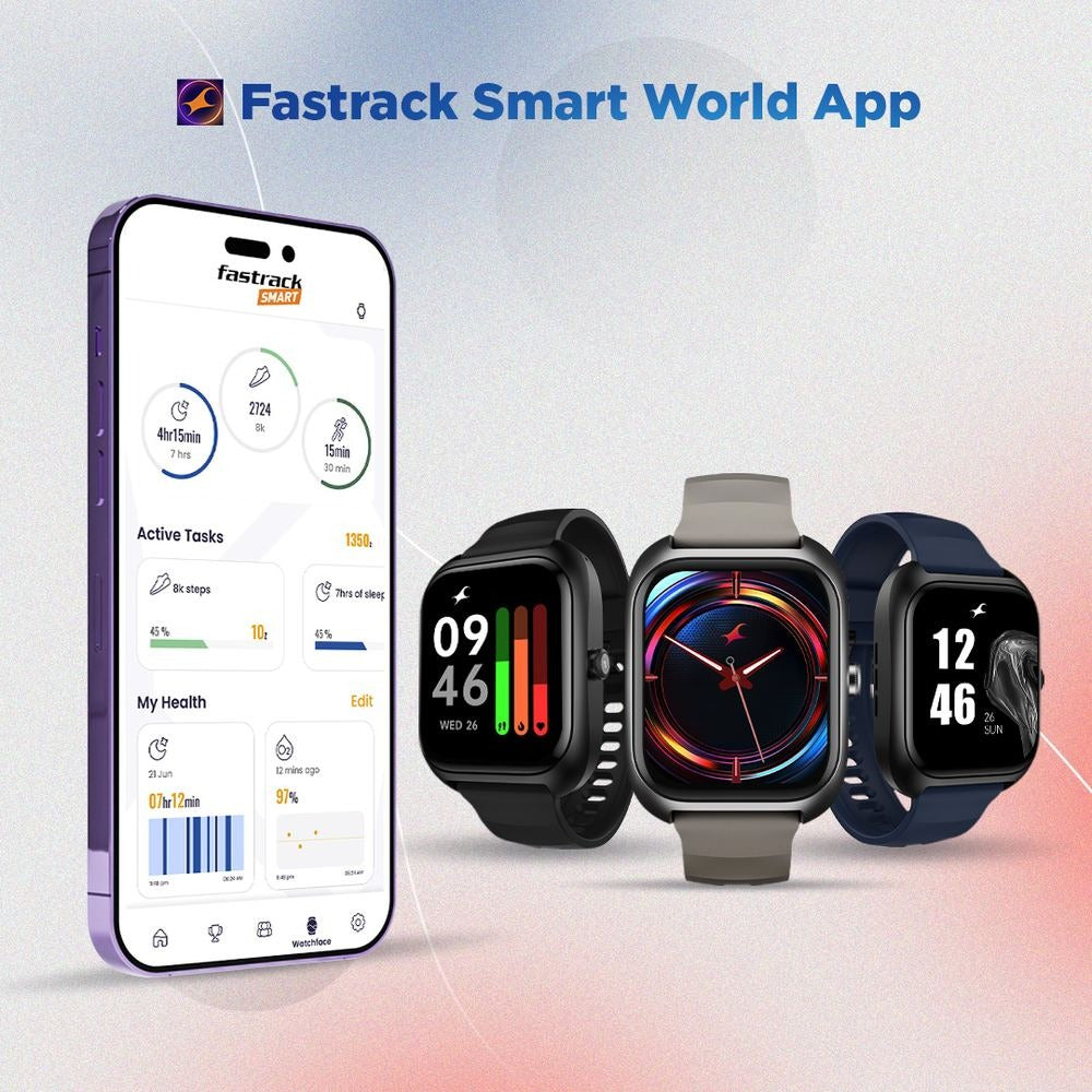 Fastrack VOX Plus - 4.69 cm Ultra Vu Display, To do list, Offline Voice Commands, Functional Crown, IP68 Smartwatch