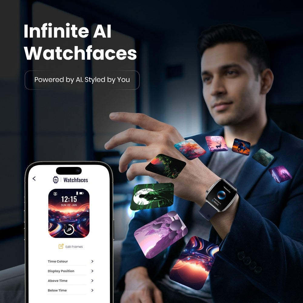 Titan Smart 4.0 Smartwatch with 1.93" AMOLED Display, Infinite AI Watch Faces, Smart Hydration, QR Hub HRM, SpO2