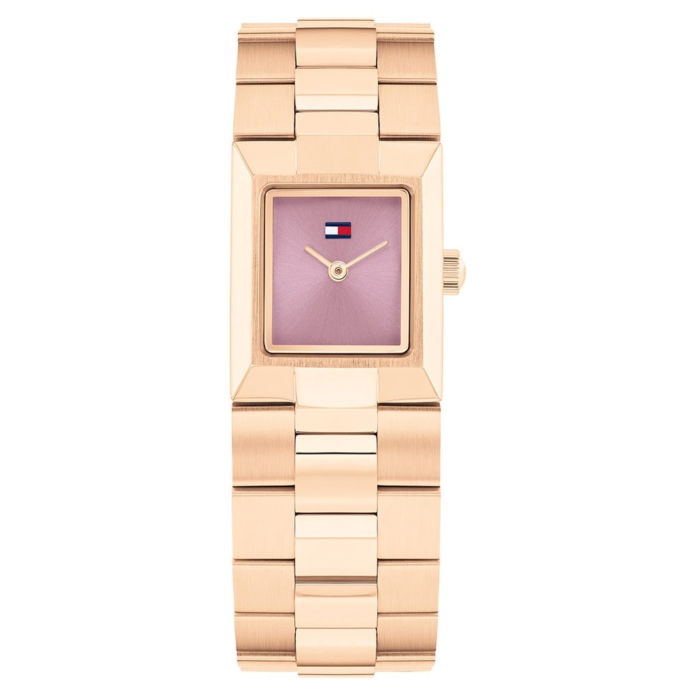 Tommy Hilfiger Quartz Analog Purple Dial Rose Gold Stainless Steel Strap Watch For Women