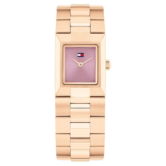 Tommy Hilfiger Quartz Analog Purple Dial Rose Gold Stainless Steel Strap Watch For Women