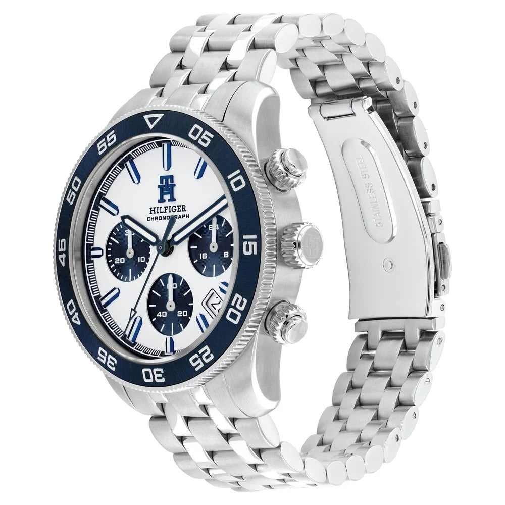 Tommy Hilfiger Chronograph White Dial Silver Color Stainless Steel Strap Watch For Men