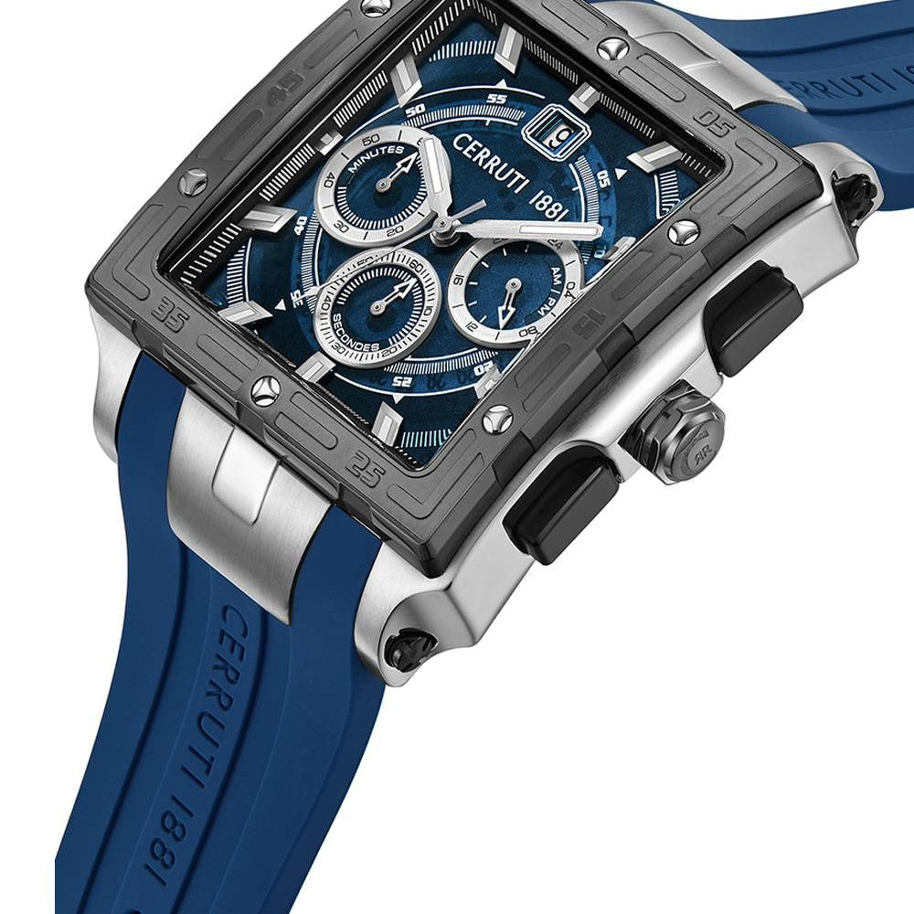 Cerruti 1881 Quartz Chronograph Blue Dial Blue Silicone Strap Watch For Men
