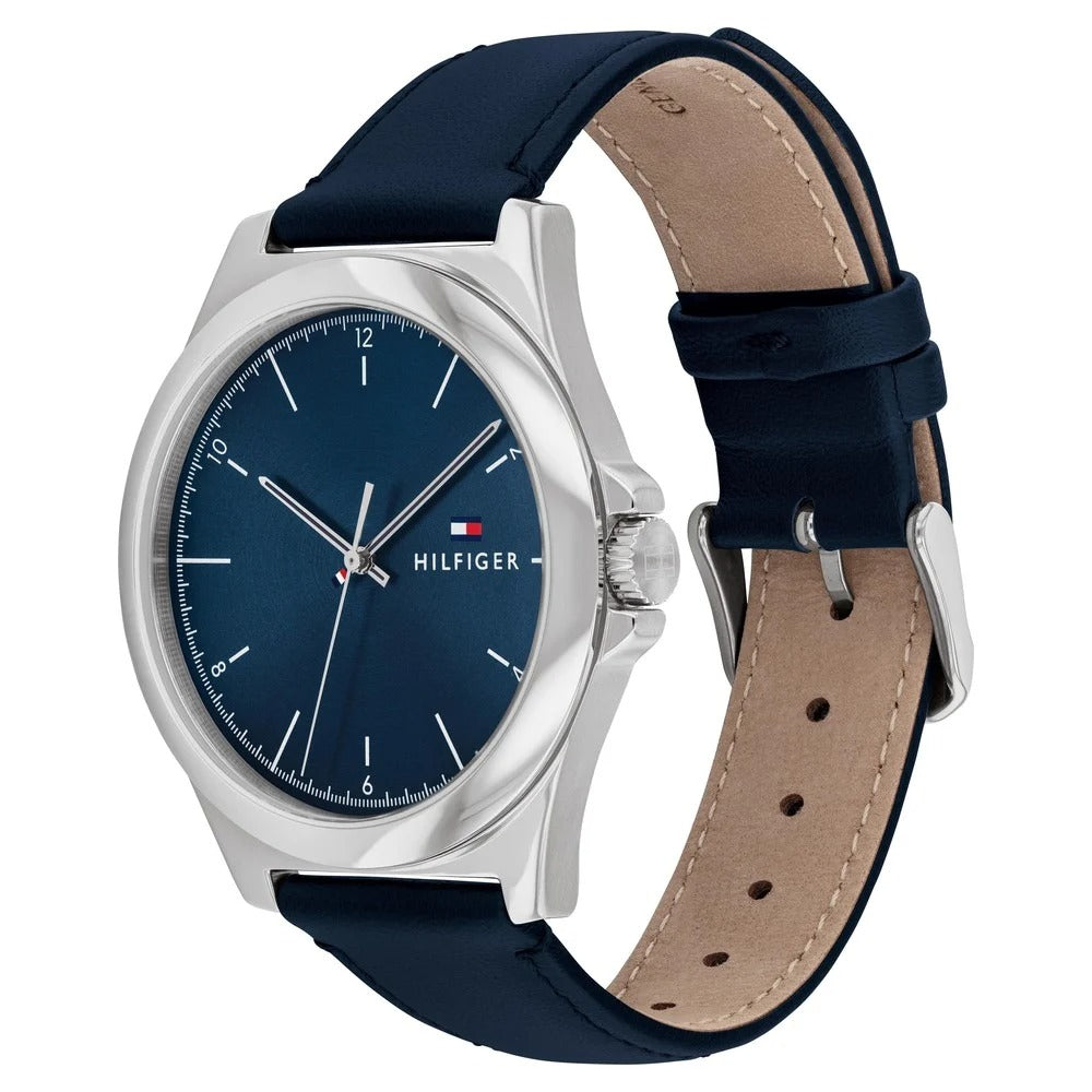Tommy Hilfiger Analog Blue Dial Blue Color Leather Strap Watch For Men