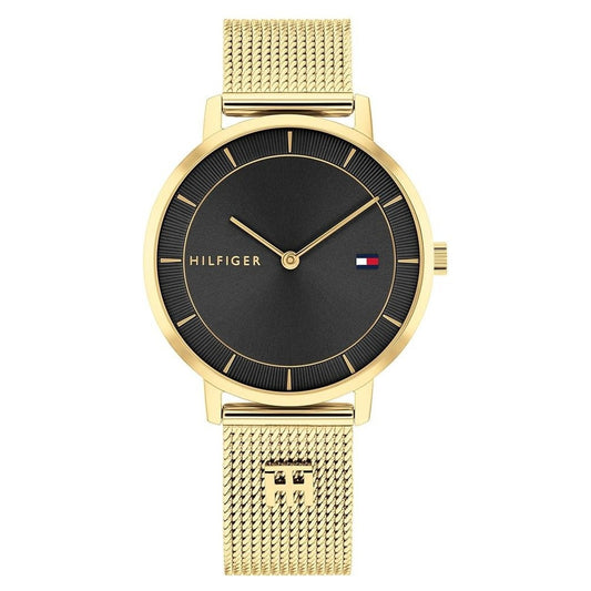 Tommy Hilfiger Quartz Analog Black Dial Golden Stainless Steel Strap Watch For Women