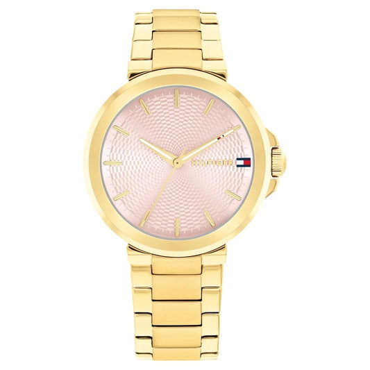 Tommy Hilfiger Quartz Analog Pink Dial Golden Stainless Steel Strap Watch For Women
