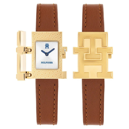 Tommy Hilfiger Quartz Analog Silver Dial Brown Leather Strap Watch For Women