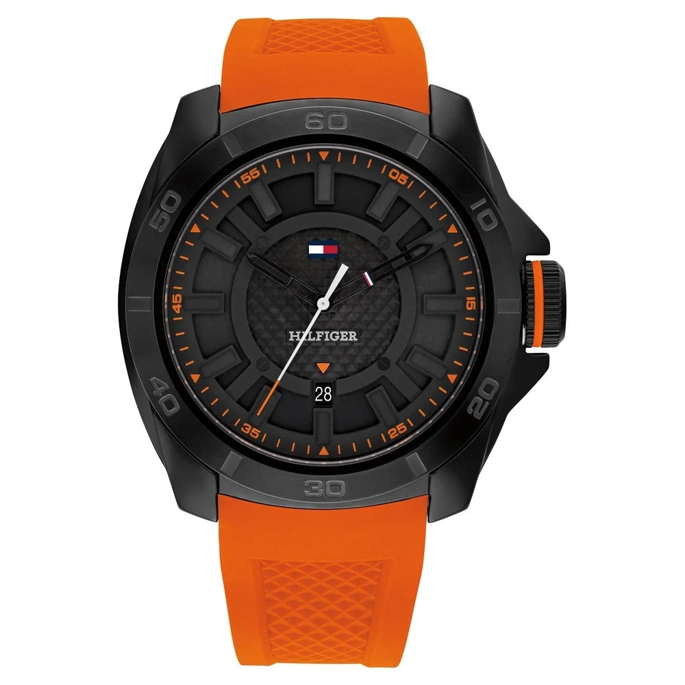 Tommy Hilfiger Quartz Analog Black Dial Orange Stainless Steel & Silicone Strap Watch for Men