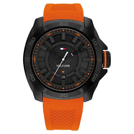 Tommy Hilfiger Quartz Analog Black Dial Orange Stainless Steel & Silicone Strap Watch for Men