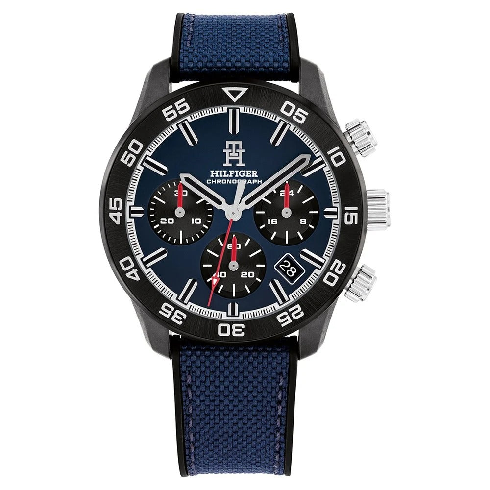 Tommy Hilfiger Quartz Chronograph Blue Dial Black Silicone Strap Watch For Men