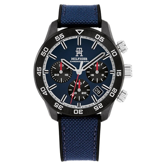 Tommy Hilfiger Quartz Chronograph Blue Dial Black Silicone Strap Watch For Men