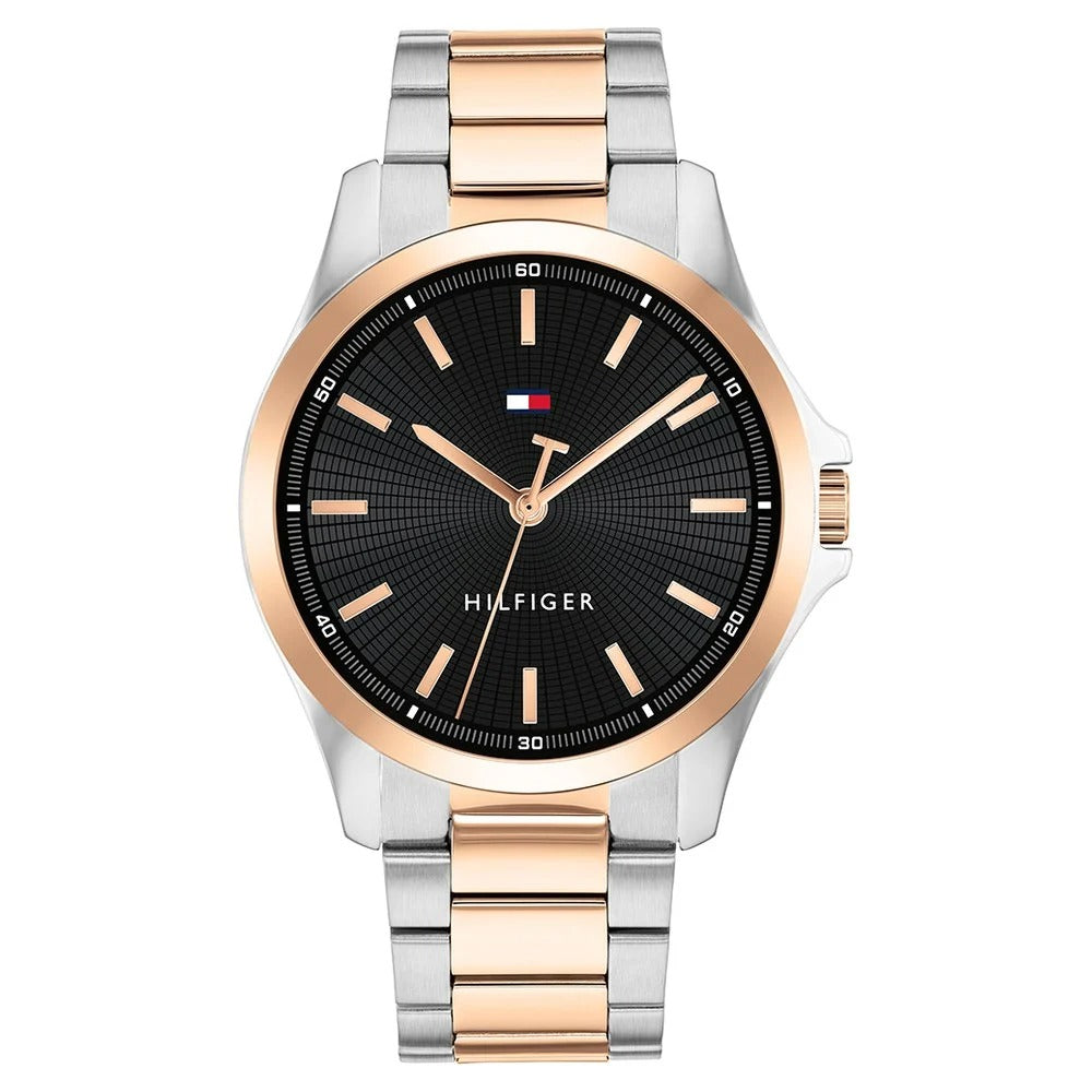 Tommy Hilfiger Quartz Analog Black Dial Two Toned Stainless Steel Strap Watch For Men