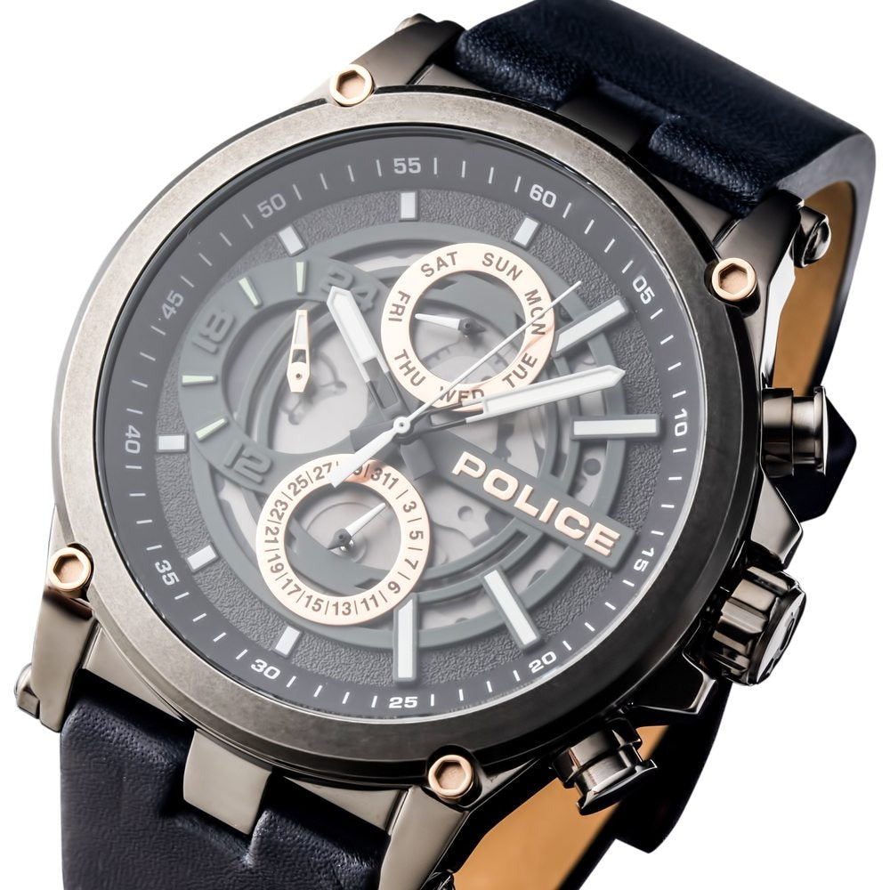 Police Quartz Multifunction Grey Dial Leather Strap Watch for Men