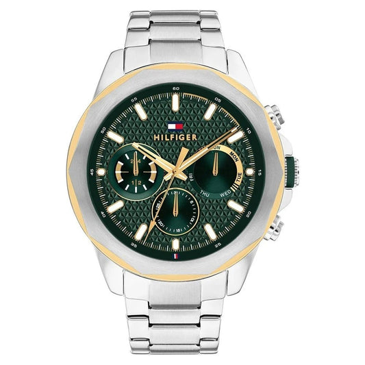 Tommy Hilfiger Quartz Multifunction Green Dial Silver Stainless Steel Strap Watch For Men