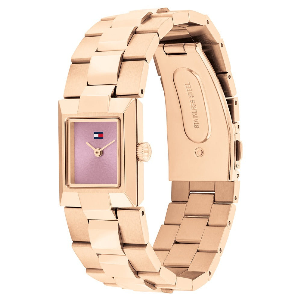 Tommy Hilfiger Quartz Analog Purple Dial Rose Gold Stainless Steel Strap Watch For Women