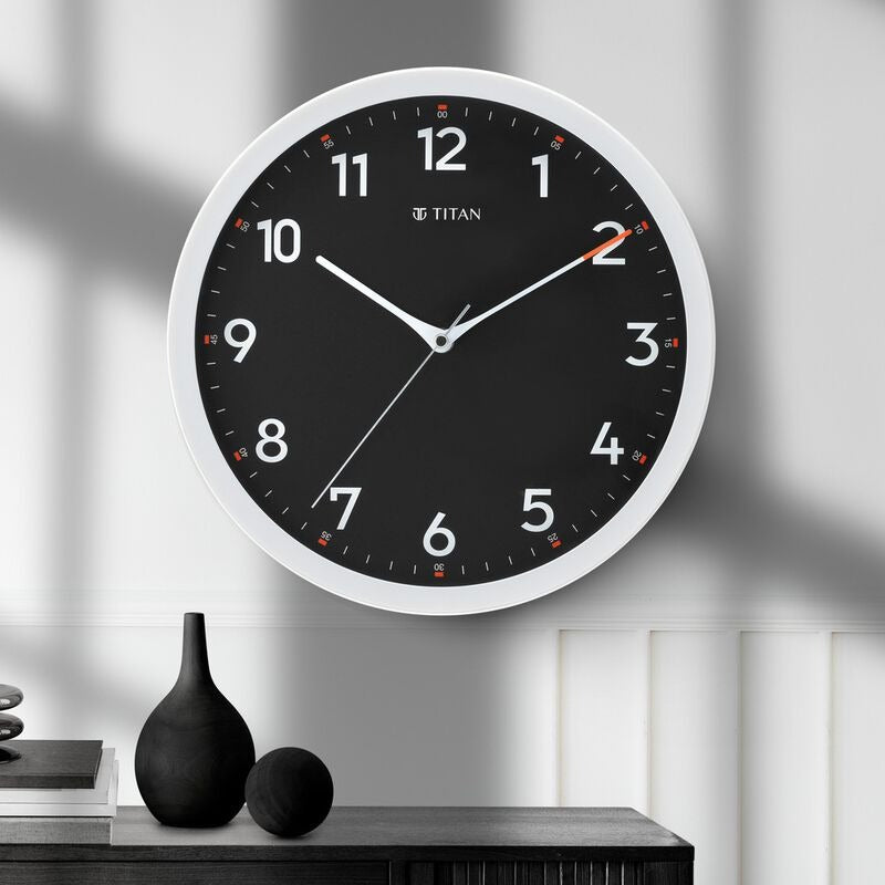 Titan Contemporary Black Wall Clock with Silent Sweep Technology - 30 cm x 30 cm (Medium)