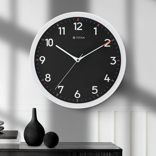 Titan Contemporary Black Wall Clock with Silent Sweep Technology - 30 cm x 30 cm (Medium)