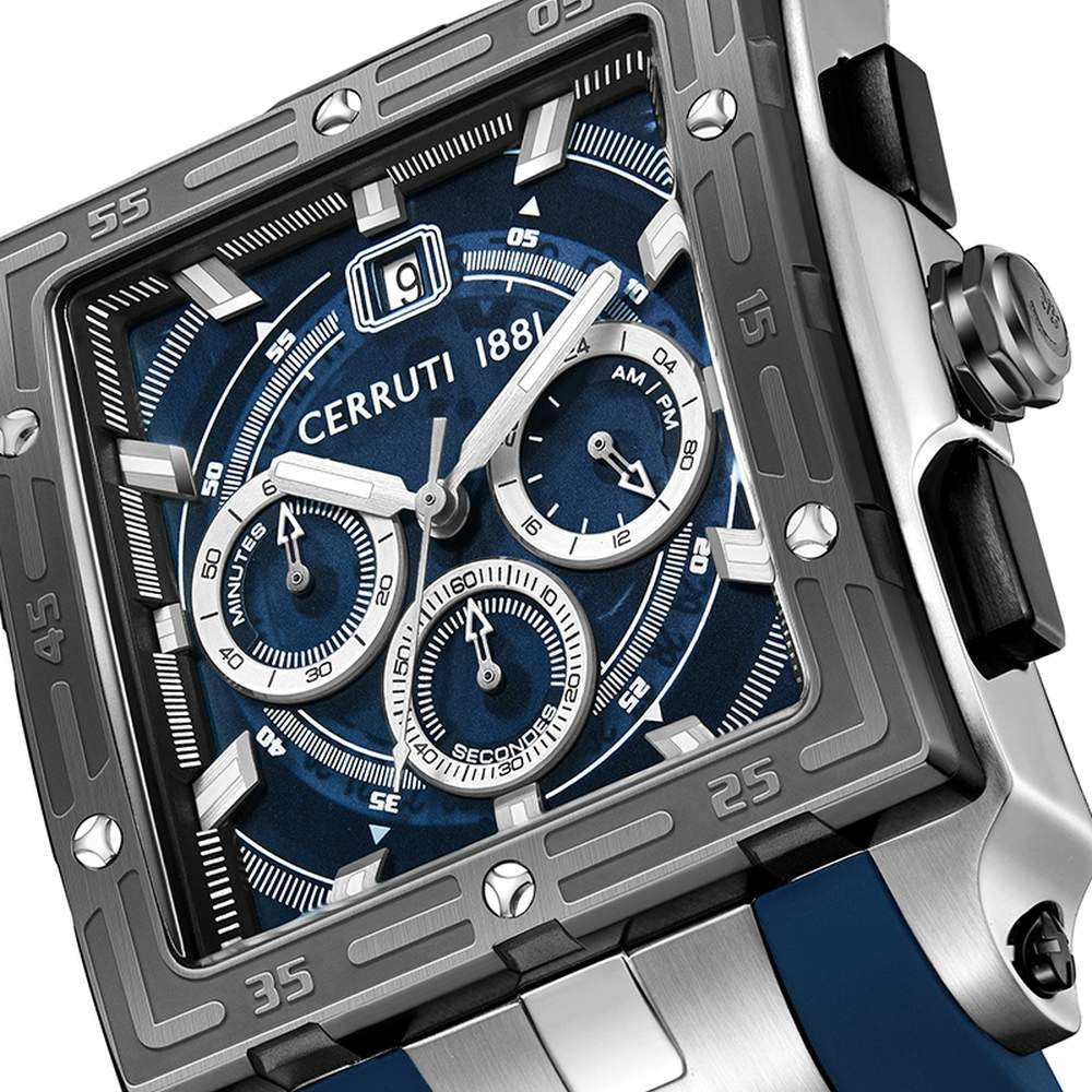 Cerruti 1881 Quartz Chronograph Blue Dial Blue Silicone Strap Watch For Men