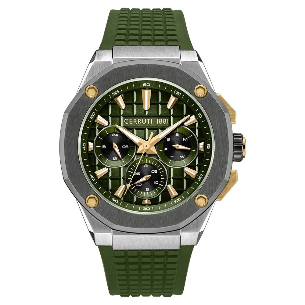 Cerruti 1881 Quartz Multifunction Green Dial Green Silicone Strap Watch For Men