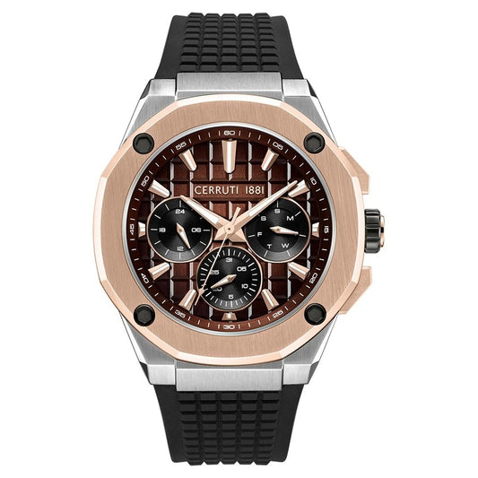 Cerruti 1881 Quartz Multifunction Brown Dial Black Silicone Strap Watch For Men