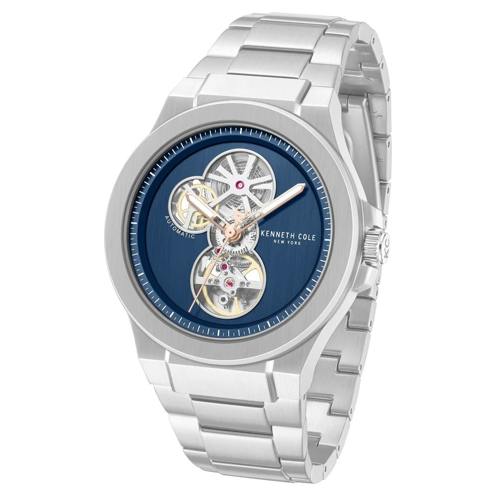 Kenneth Cole Automatic Blue Dial Silver Colour Stainless Steel Strap Watch For Men