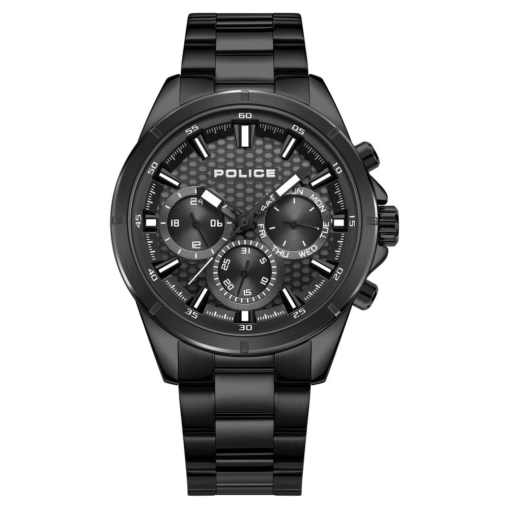Police Quartz Multifunction Black Dial Black Stainless Steel Strap Watch For Men