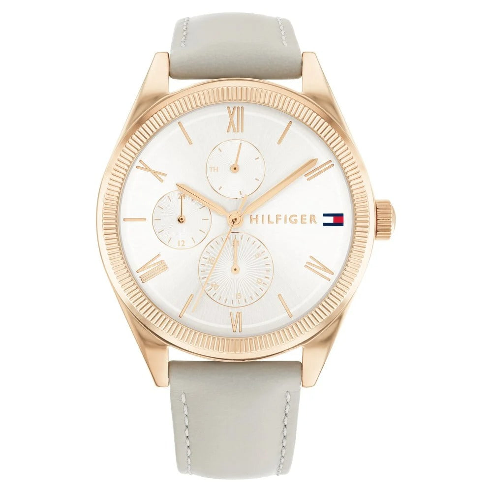 Tommy Hilfiger Quartz Analog with Date Silver Dial Leather Strap Watch for Women