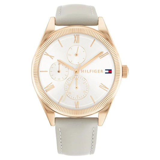 Tommy Hilfiger Quartz Analog with Date Silver Dial Leather Strap Watch for Women