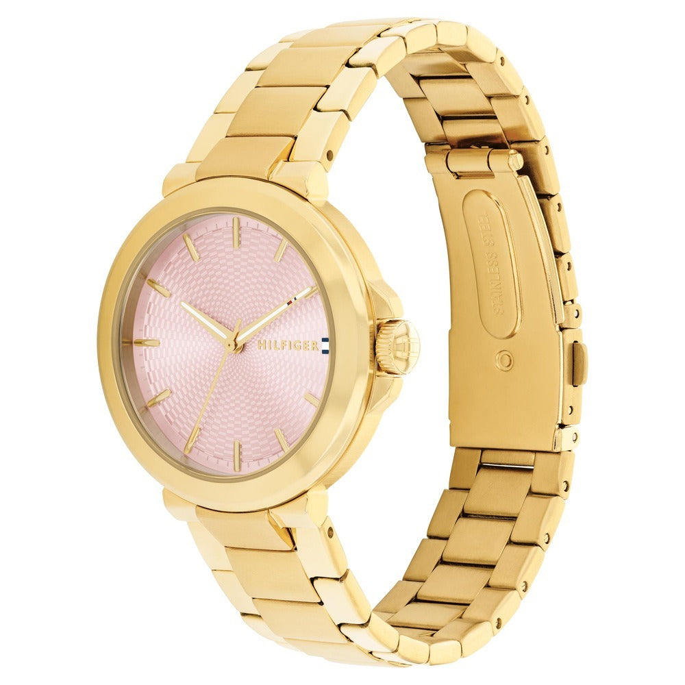 Tommy Hilfiger Quartz Analog Pink Dial Golden Stainless Steel Strap Watch For Women