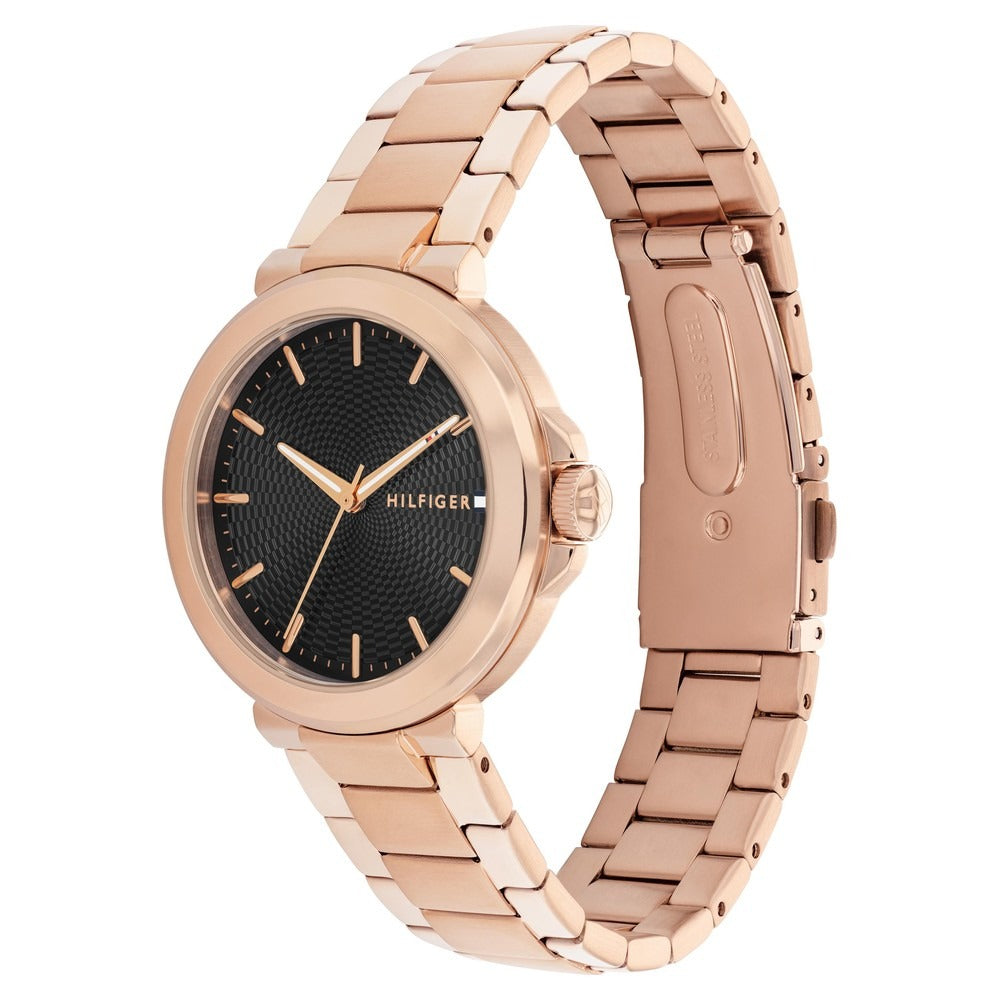 Tommy Hilfiger Quartz Analog Black Dial Golden Stainless Steel Strap Watch For Women