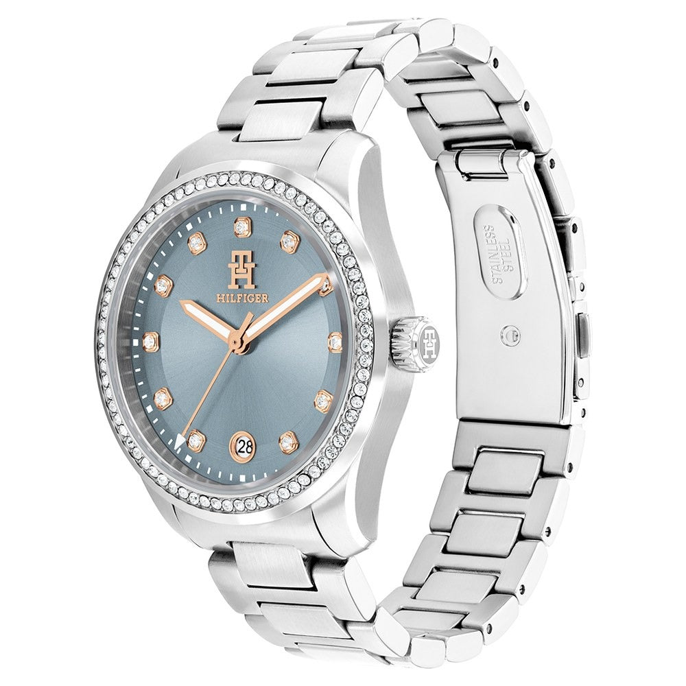 Tommy Hilfiger Quartz Analog Blue Dial Silver Stainless Steel Strap Watch For Women