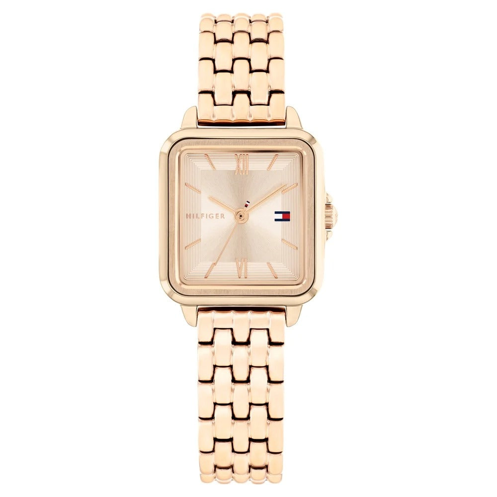 Tommy Hilfiger Quartz Analog Golden Dial Rose Gold Stainless Steel Strap Watch For Women