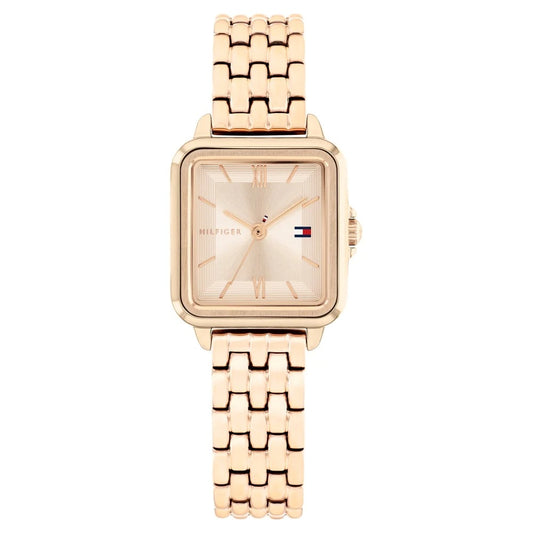 Tommy Hilfiger Quartz Analog Golden Dial Rose Gold Stainless Steel Strap Watch For Women