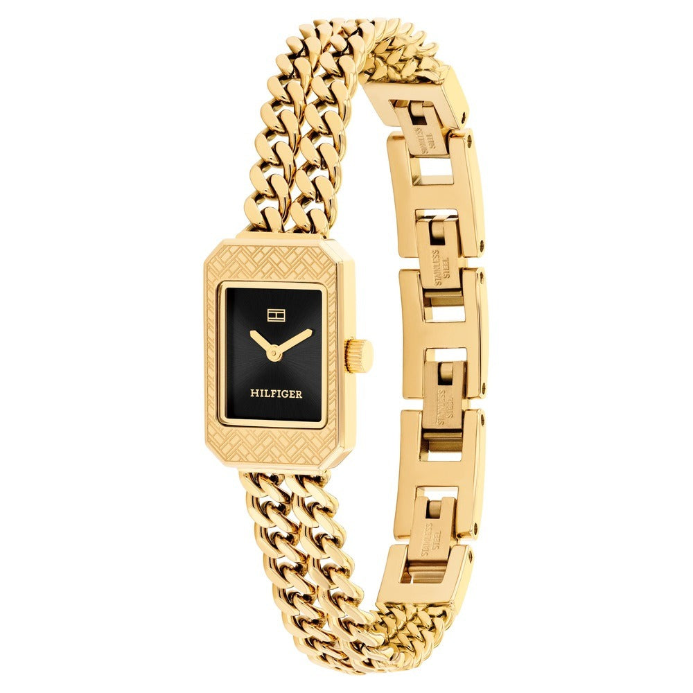 Tommy Hilfiger Quartz Analog Black Dial Golden Stainless Steel Strap Watch For Women