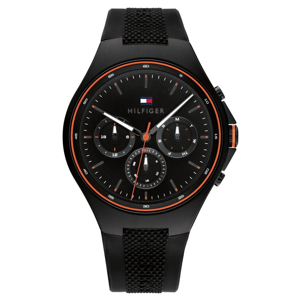 Tommy Hilfiger Black Dial Black Colour Silicone Strap Watch for Men