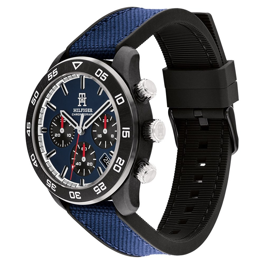 Tommy Hilfiger Quartz Chronograph Blue Dial Black Silicone Strap Watch For Men