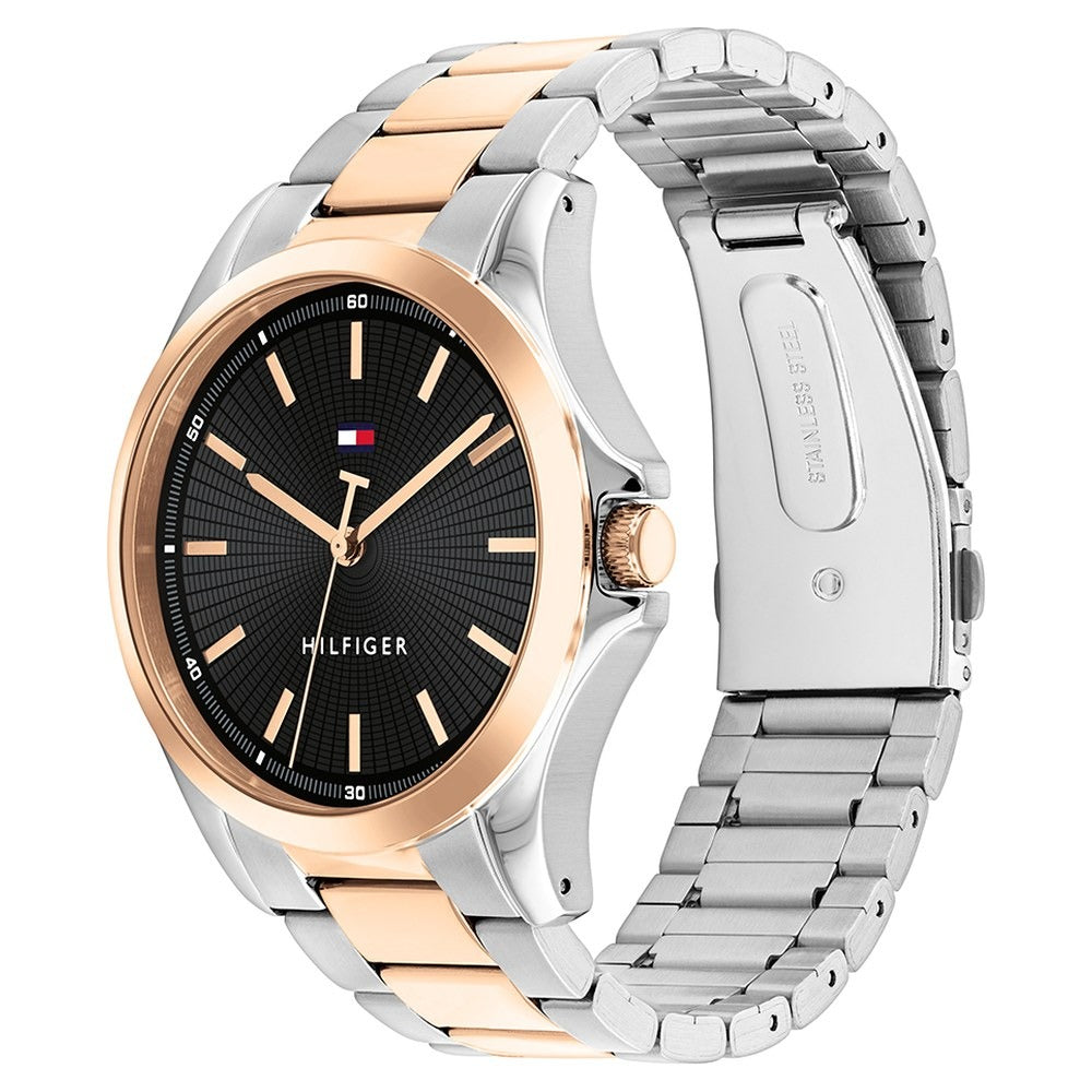 Tommy Hilfiger Quartz Analog Black Dial Two Toned Stainless Steel Strap Watch For Men