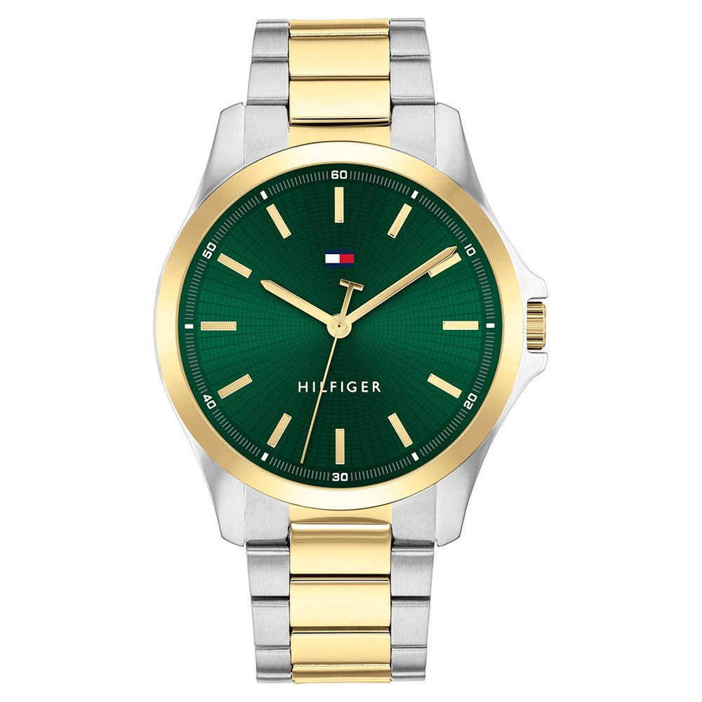 Tommy Hilfiger Quartz Analog Green Dial Two Toned Stainless Steel Strap Watch For Men