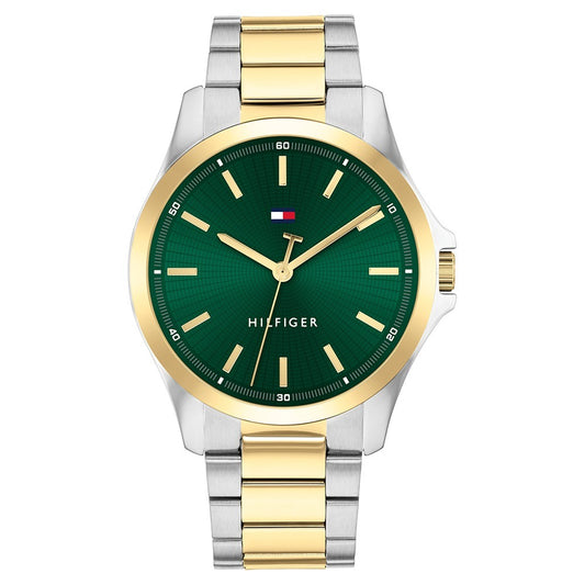 Tommy Hilfiger Quartz Analog Green Dial Two Toned Stainless Steel Strap Watch For Men