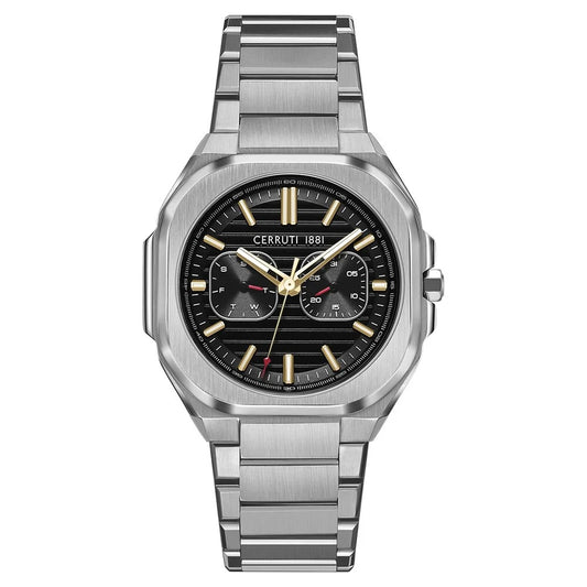 Cerruti 1881 Quartz Multifunction Black Dial Silver Stainless Steel Strap Watch For Men