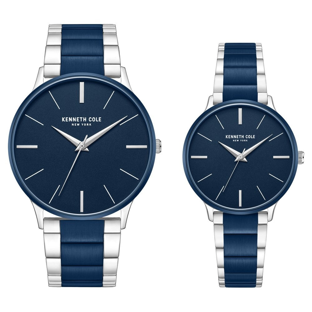 Kenneth Cole Quartz Analog Blue Dial Two Toned Stainless Steel Strap Watch For Couple