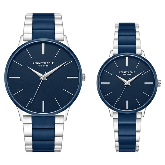 Kenneth Cole Quartz Analog Blue Dial Two Toned Stainless Steel Strap Watch For Couple