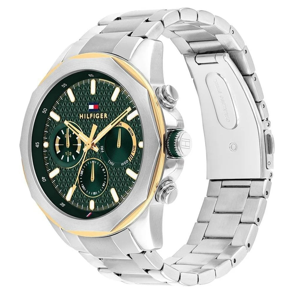 Tommy Hilfiger Quartz Multifunction Green Dial Silver Stainless Steel Strap Watch For Men