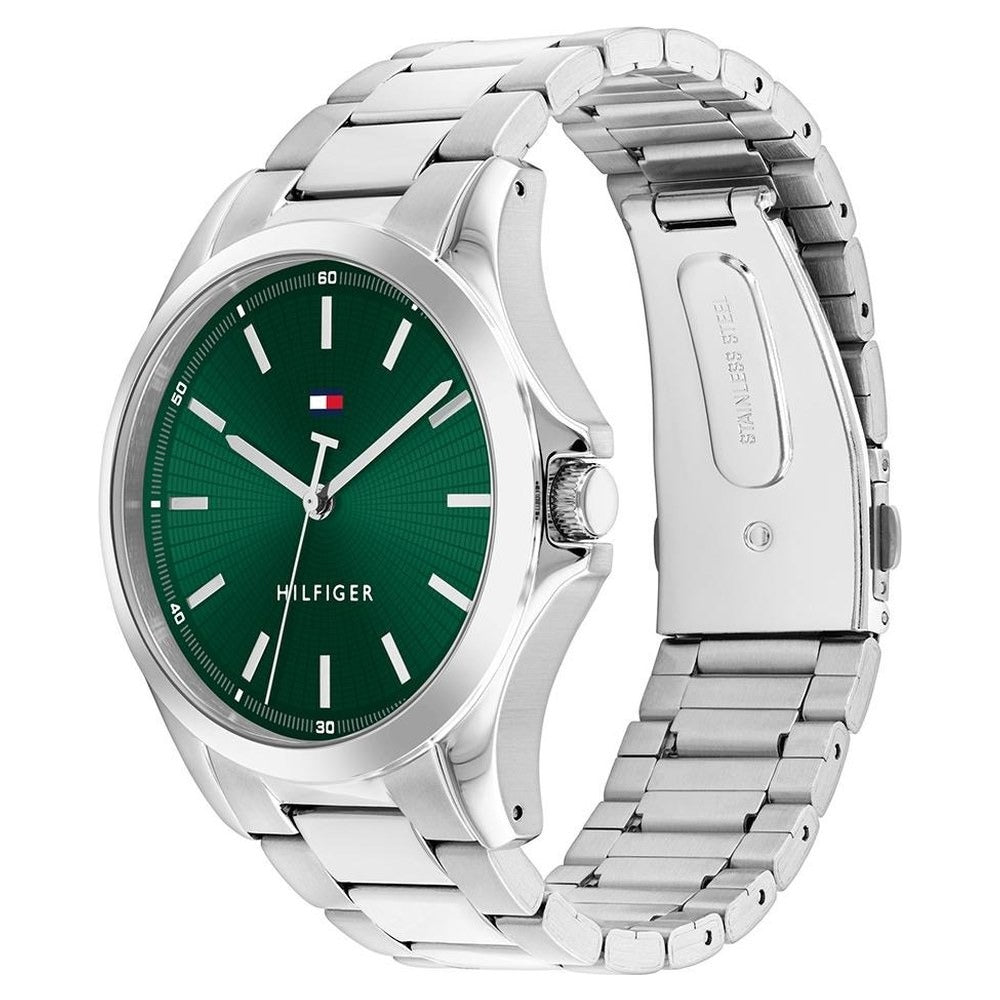 Tommy Hilfiger Quartz Analog Green Dial Silver Stainless Steel Strap Watch For Men