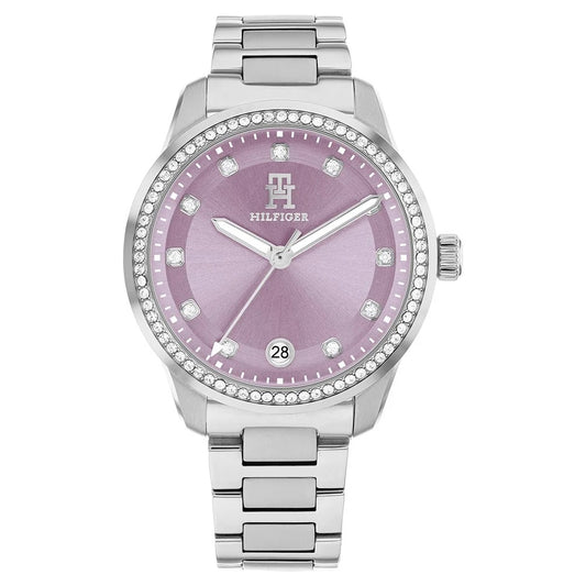 Tommy Hilfiger Quartz Analog Purple Dial Silver Stainless Steel Strap Watch For Women