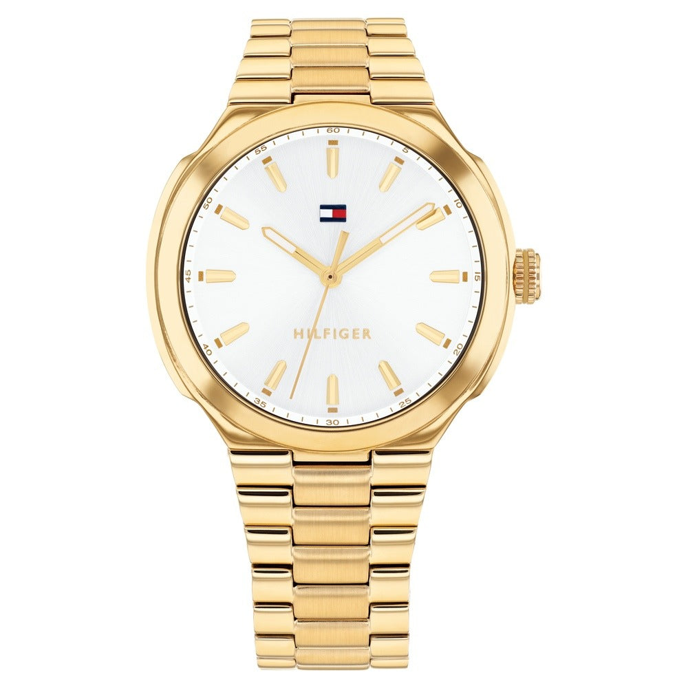 Tommy Hilfiger Quartz Analog White Dial Golden Stainless Steel Strap Watch For Men