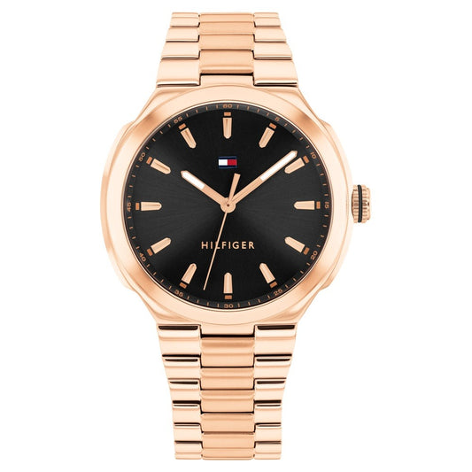 Tommy Hilfiger Quartz Analog Black Dial Rose Gold Stainless Steel Strap Watch For Men