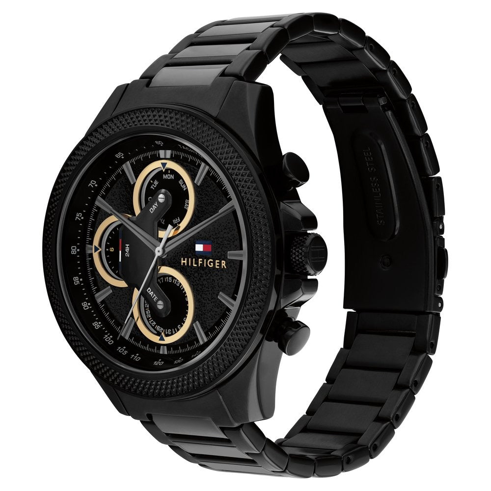 Tommy Hilfiger Multifunction Black Round Dial Black Stainless Steel Strap Watch For Men