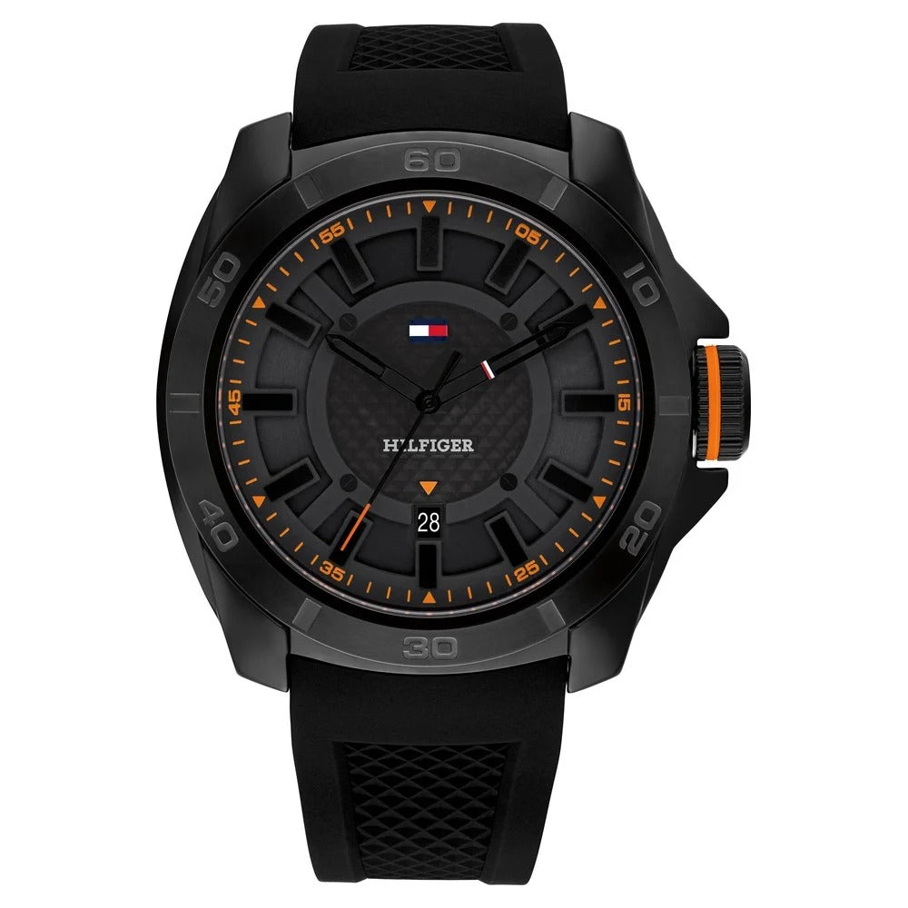 Tommy Hilfiger Quartz Analog with Date Black Dial Black Silicone Strap Watch for Men